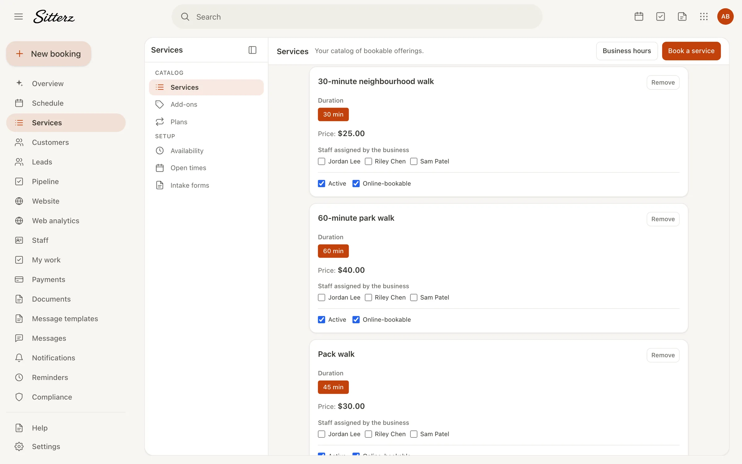 Recurring dog walks across a week on the Sitterz schedule