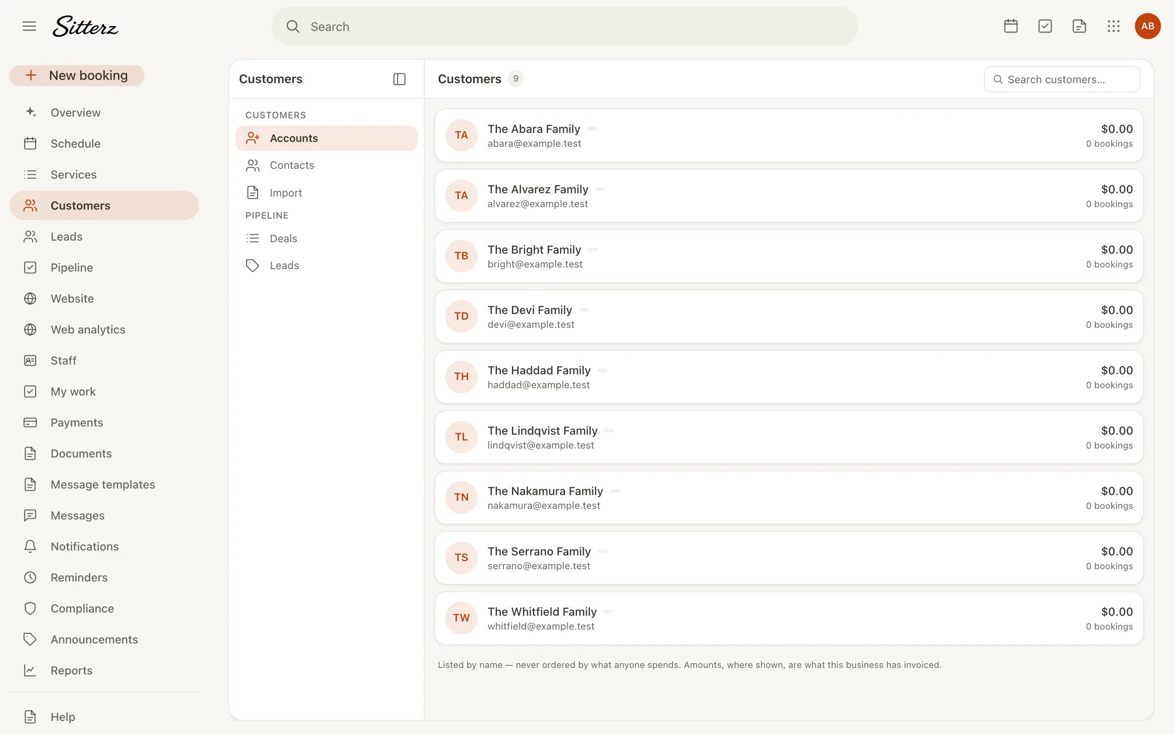 Placement families and their records in Sitterz